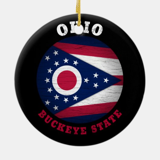 OHIO BUCKEYE STATE FLAG KERAMISCH ORNAMENT (Achterkant)