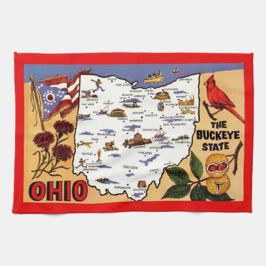  Ohio Buckeye State Postcard Theedoek (Horizontaal)