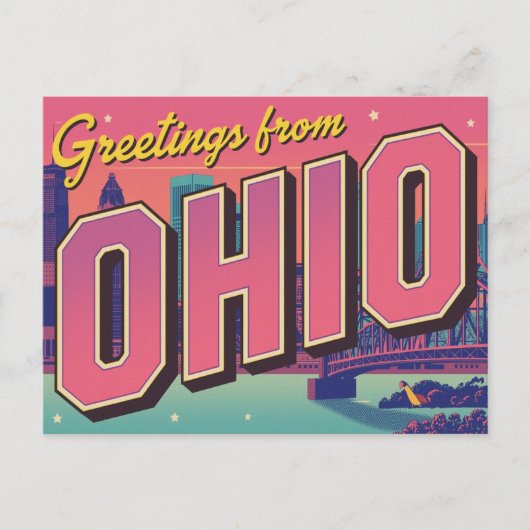 Ohio City Skyline Pop Art Briefkaart (Voorkant)