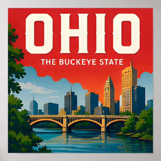 Ohio Cleveland Columbus Cincinnati Midwest Reizen Poster (Voorkant)