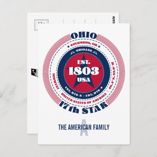 Ohio, Columbus, OH, Patriottisch, Monogram Briefkaart (Voorkant / Achterkant)