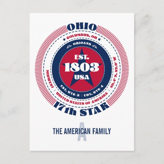 Ohio, Columbus, OH, Patriottisch, Monogram Briefkaart (Voorkant)