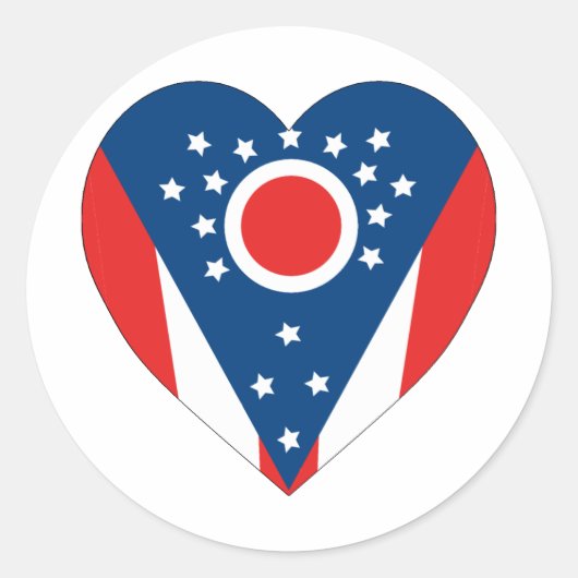 Ohio Flag Heart Ronde Sticker (Voorkant)