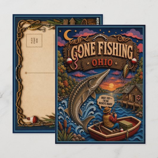 Ohio Gone Fishing Meersteur Briefkaart (Voorkant / Achterkant)