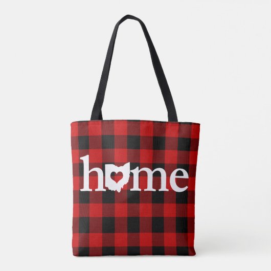 Ohio Home Heart Red Buffalo Check Patroon Tote Bag (Achterkant)