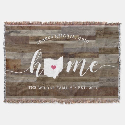 Ohio Home State Personalized Wood Look Deken (Voorkant)