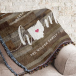 Ohio Home State Personalized Wood Look Deken<br><div class="desc">Show some home state pride with this cute rustic faux wood plank throw blanket featuring "home" in white calligraphy script lettering with a silhouette map of the state of Ohio standing in for the letter "O." A pink heart illustration inside the state map completes the design; you can change the...</div>