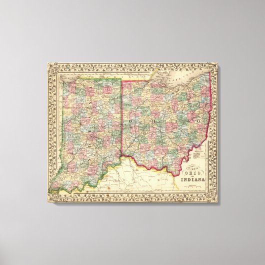Ohio, Indiana Map door Mitchell Canvas Afdruk (Voorkant)