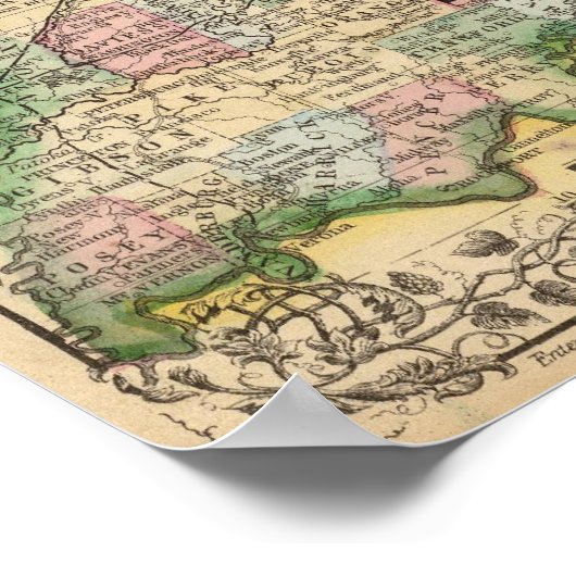 Ohio, Indiana Map door Mitchell Poster (Hoek)