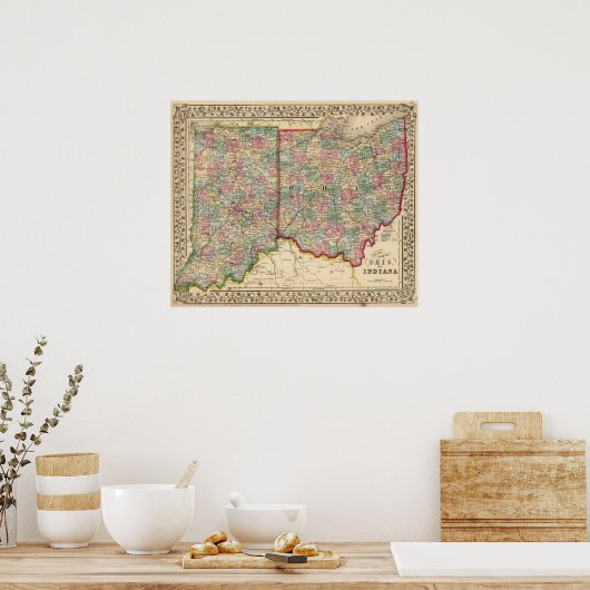 Ohio, Indiana Map door Mitchell Poster (Keuken)