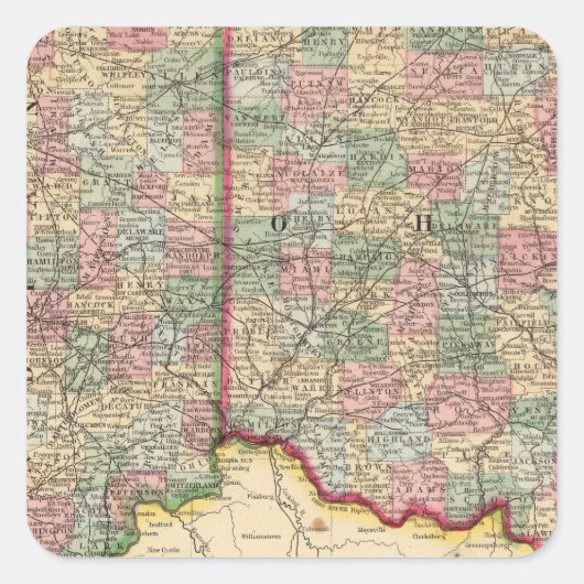 Ohio, Indiana Map door Mitchell Vierkante Sticker (Voorkant)