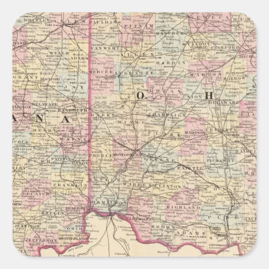 Ohio, Indiana Vierkante Sticker (Voorkant)