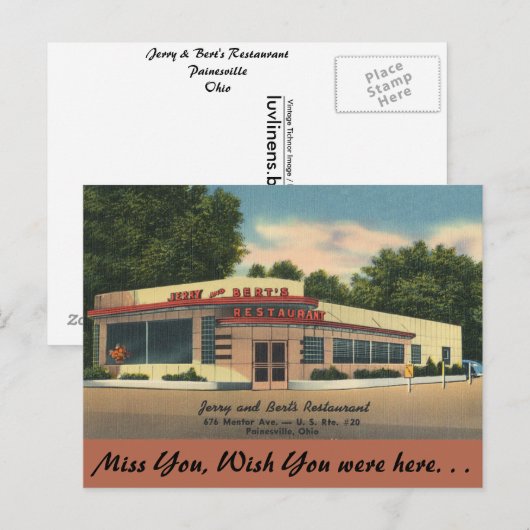 Ohio, Jerry & Bert's Restaurant, Painesville Briefkaart (Voorkant / Achterkant)