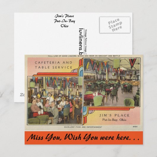 Ohio, Jim's Place Cafeteria, Put-In Bay Briefkaart (Voorkant / Achterkant)