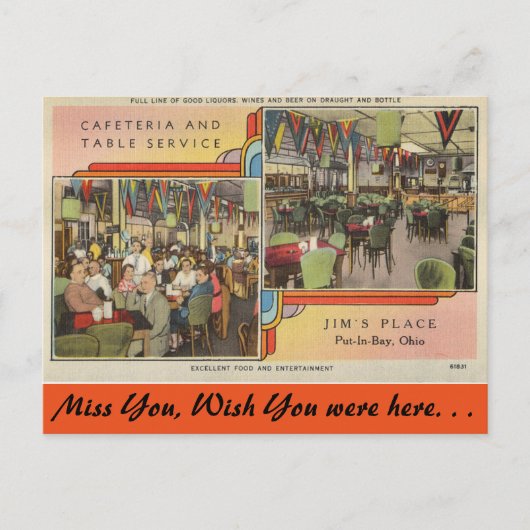 Ohio, Jim's Place Cafeteria, Put-In Bay Briefkaart (Voorkant)