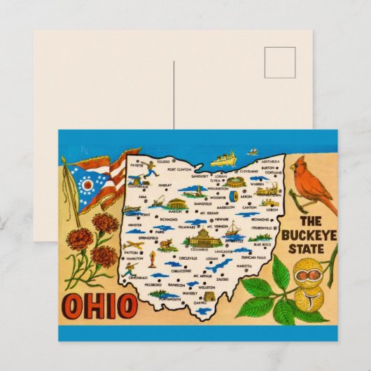  Ohio Kaart Briefkaart (Voorkant / Achterkant)