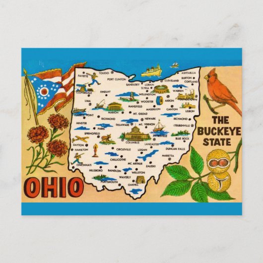 Ohio Kaart Briefkaart (Voorkant)