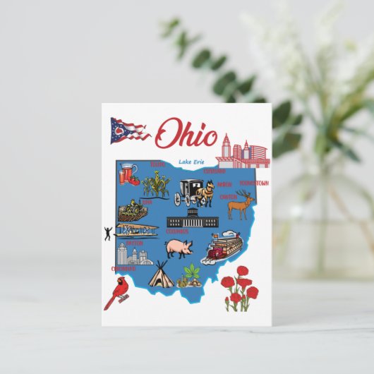 Ohio-kaart met grote steden toeristische bestemmin briefkaart (Staand voorkant)