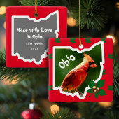 Ohio Kerstornament met kardinaal en buckeyes Keramisch Ornament