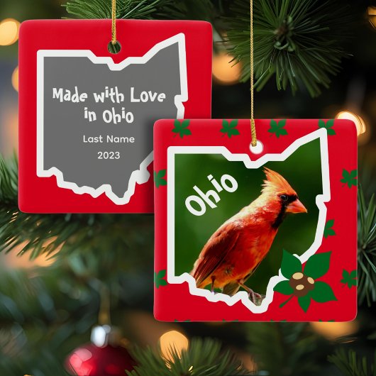 Ohio Kerstornament met kardinaal en buckeyes Keramisch Ornament