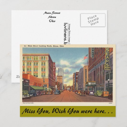 Ohio, Main Street, Akron Briefkaart (Voorkant / Achterkant)