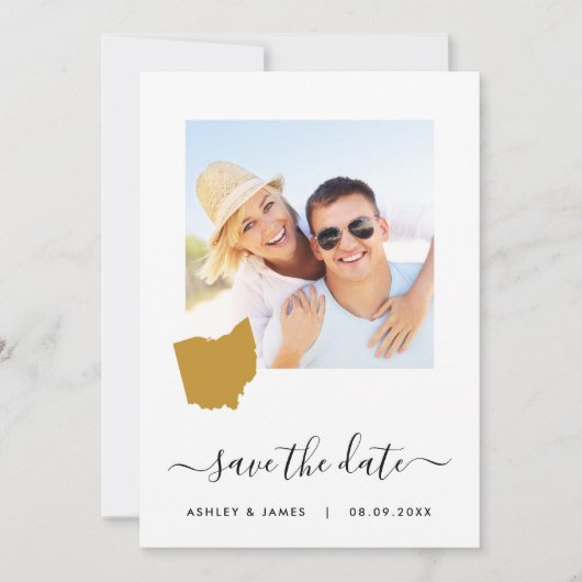 Ohio Map Foto Wedding Save the Date Kaart (Voorkant)