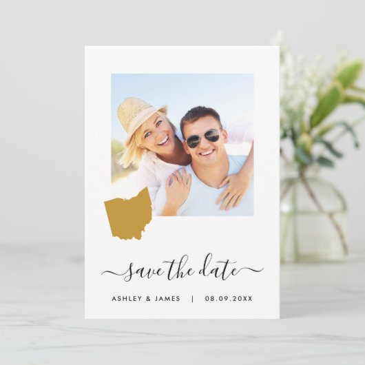 Ohio Map Foto Wedding Save the Date Kaart (Staand voorkant)