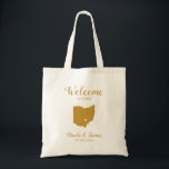 Ohio Map Wedding Welcome Tas, Gold Tote Bag<br><div class="desc">Het weekend van het huwelijk heet cadeautas voor gasten uit de stad voor je bruiloft,  met afbeelding van Ohio,  met hart dat je op de precieze locatie kunt plaatsen. Vul tas met je favoriete godies.</div>
