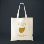 Ohio Map Wedding Welcome Tas, Gold Tote Bag<br><div class="desc">Het weekend van het huwelijk heet cadeautas voor gasten uit de stad voor je bruiloft,  met afbeelding van Ohio,  met hart dat je op de precieze locatie kunt plaatsen. Vul tas met je favoriete godies.</div>