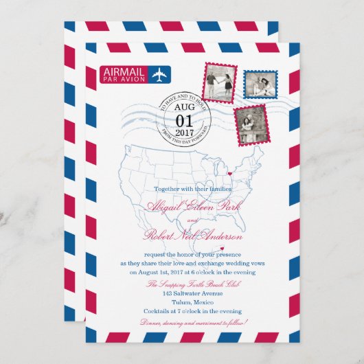 Ohio naar Mexico Airmail | BRUILOFT Kaart (Voorkant / Achterkant)