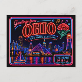 Ohio Neon Staat Retro Vintage Briefkaart