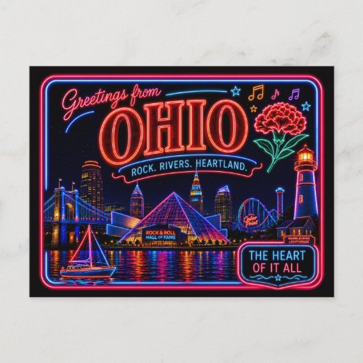 Ohio Neon Staat Retro Vintage Briefkaart (Voorkant)