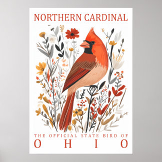 Ohio Northern Cardinal Staatsvogel Botanisch Poster