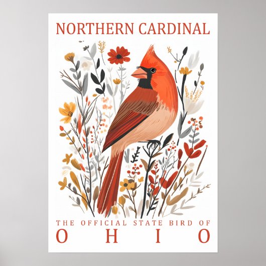 Ohio Northern Cardinal Staatsvogel Botanisch Poster (Voorkant)