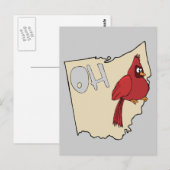 Ohio OH Map & Kardinaal Bird Cartoon Art Motto Briefkaart (Voorkant / Achterkant)