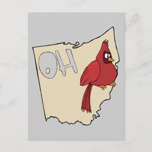 Ohio OH Map & Kardinaal Bird Cartoon Art Motto Briefkaart (Voorkant)