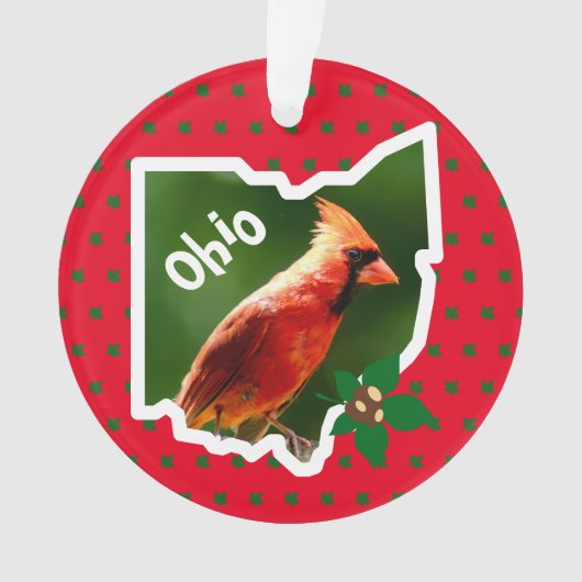Ohio Pride Christmas Cardinal en Buckeye Ornament (voorkant)