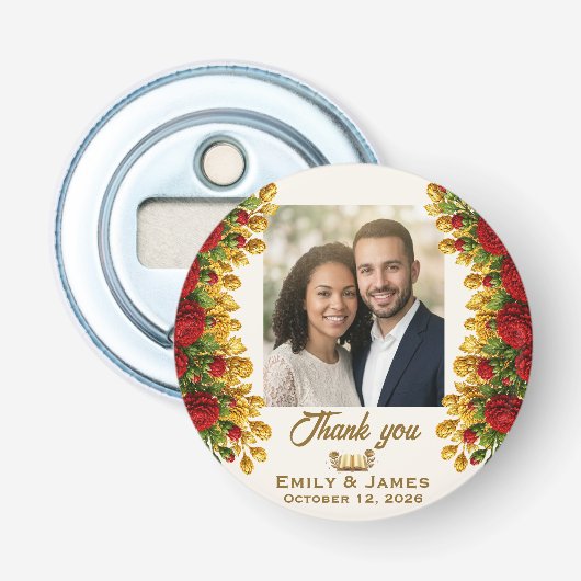 Ohio Red Carnation Trouwflesopenermagneet Button Flesopener (Voorkant)
