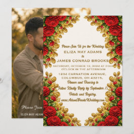Ohio Red Carnation Vertical Photo Wedding Invitati Save The Date