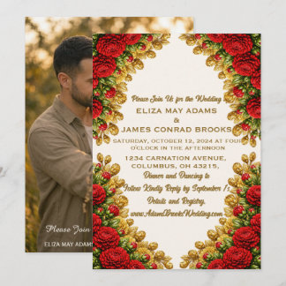 Ohio Red Carnation Vertical Photo Wedding Invitati Save The Date