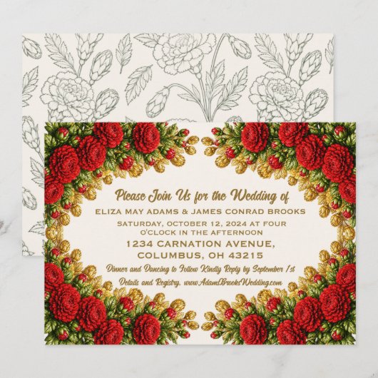 Ohio Red Carnation Wedding Invitation Save The Date (Voorkant / Achterkant)