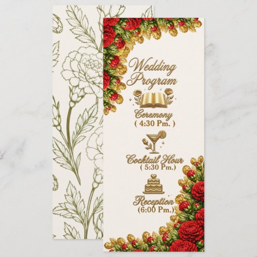 Ohio Red Carnation Wedding Program Card Programmakaart (Voorkant / Achterkant)