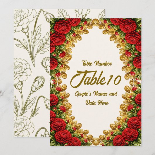 Ohio Red Carnation Wedding Table Number Card (Voorkant / Achterkant)