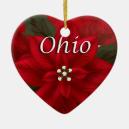 Ohio Red Poinsettia Heart Keepomwille Ornament