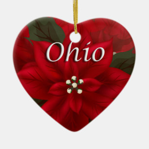 Ohio Red Poinsettia Heart Keepomwille Ornament