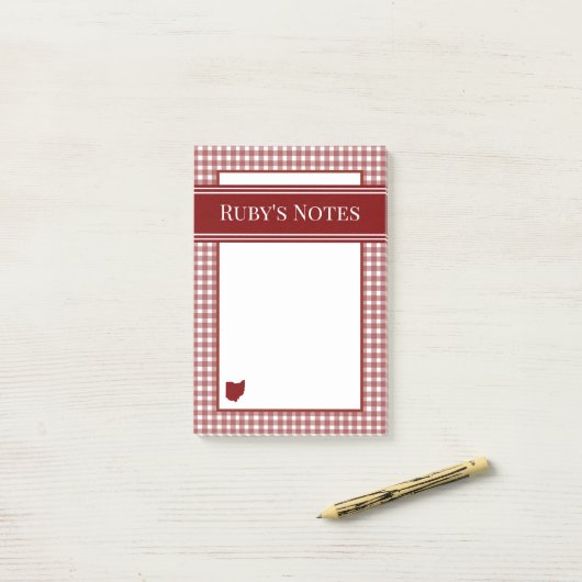 Ohio Rode Gingham Post-it® Notes (Op bureau)