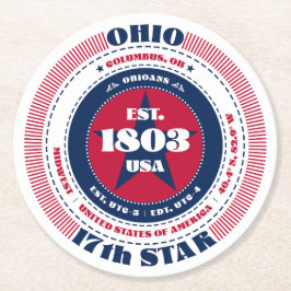 Ohio Rood Wit Blauw Typografie Ronde Kartonnen Onderzetter
