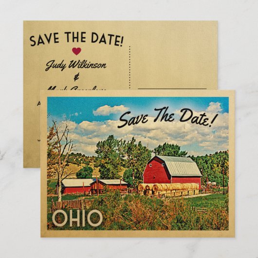 Ohio Save the Date Boerderij Barn Rustic Aankondigingskaart (Voorkant / Achterkant)