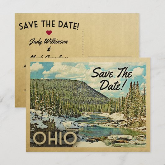 Ohio Save the Date Mountains River Snow Aankondigingskaart (Voorkant / Achterkant)