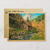 Ohio Save the Date Rustic Cabin Mill Bossen Aankondigingskaart (Voorkant / Achterkant)